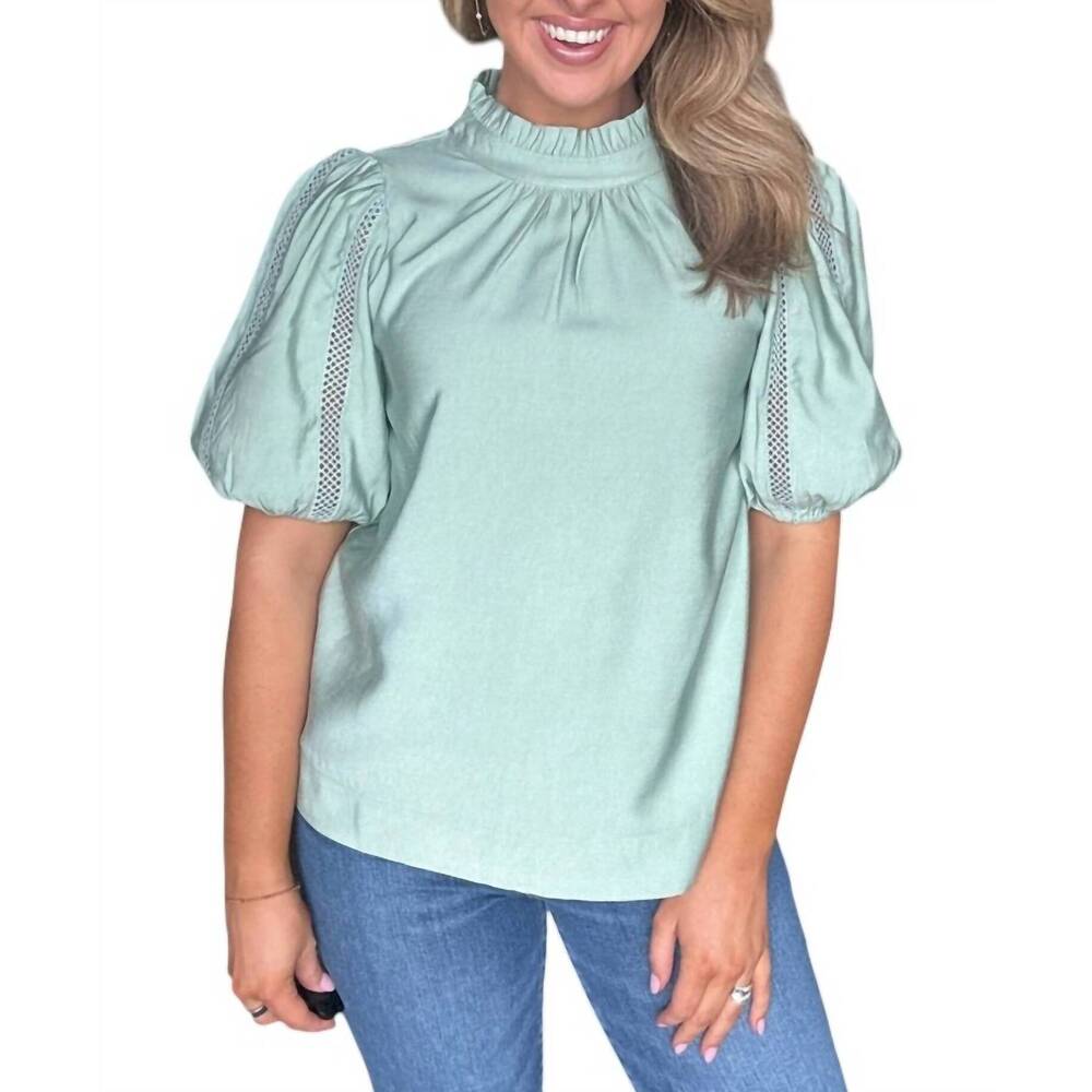 NEW JADE & JOY JOY ruffle neck top in sage